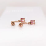 Bicolor Tourmaline Dangle Earrings w Earth Mined Diamonds in Solid 14K Rose Gold