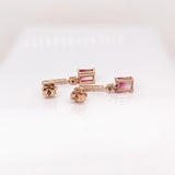 Bicolor Tourmaline Dangle Earrings w Earth Mined Diamonds in Solid 14K Rose Gold