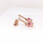 Bicolor Tourmaline Dangle Earrings w Earth Mined Diamonds in Solid 14K Rose Gold