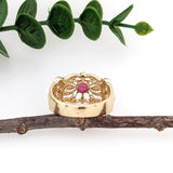 Vintage Filigree Ruby Ring in 14K Yellow Gold w Diamond Accents