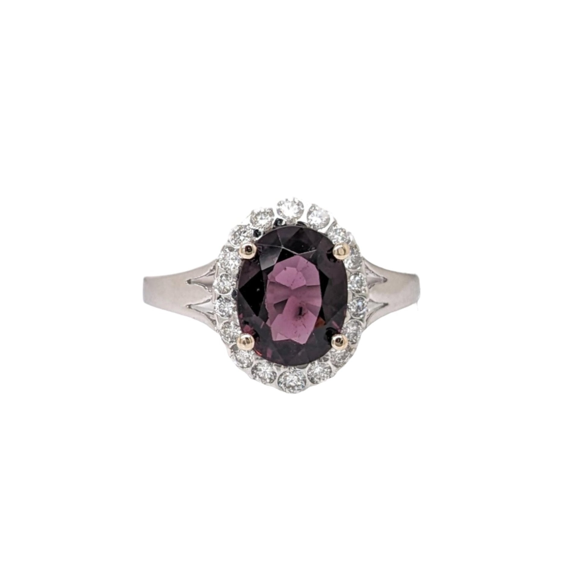 2.5ct Spinel Ring w Earth Mined Diamonds in Solid 14K White Gold | Oval 9x7mm