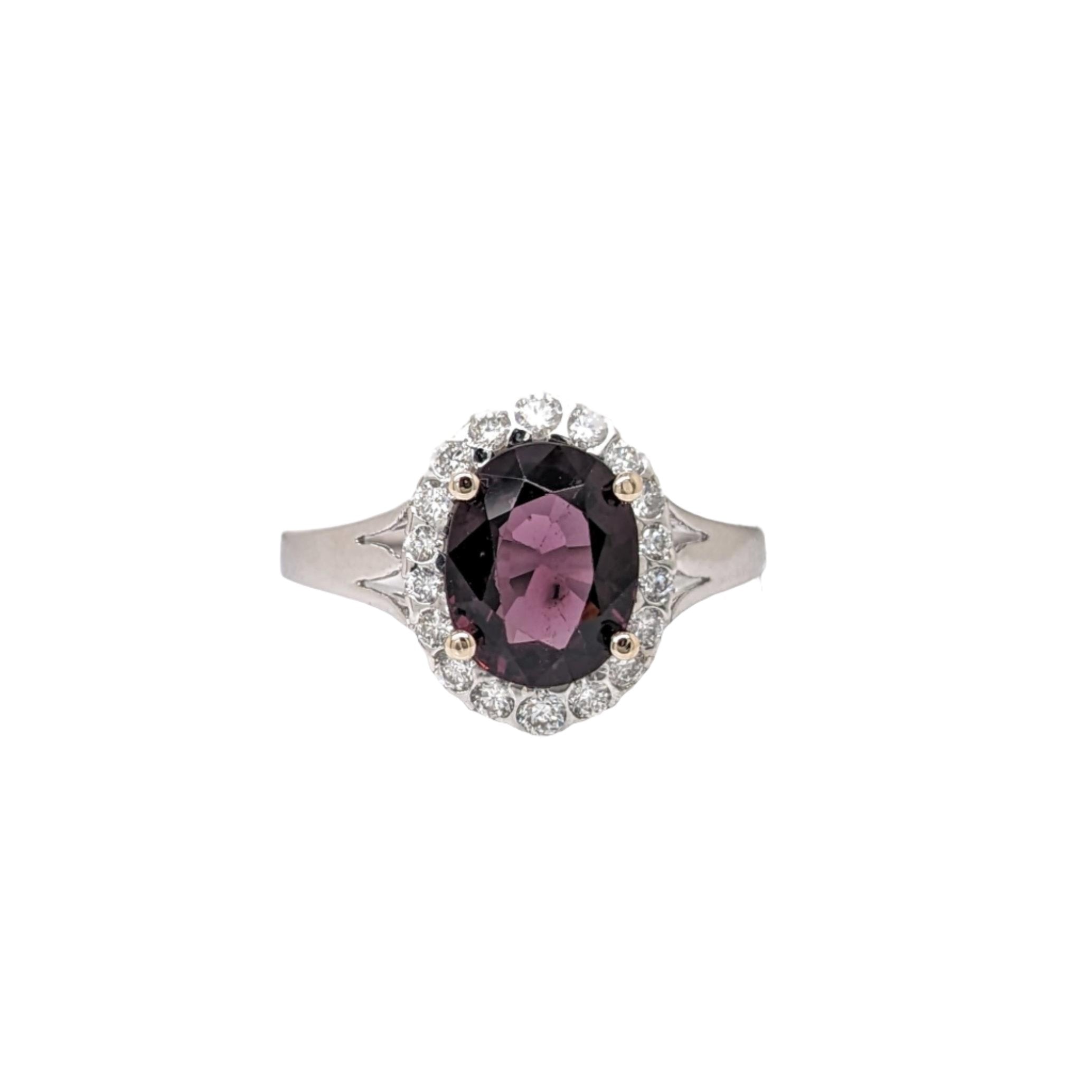 2.5ct Spinel Ring w Earth Mined Diamonds in Solid 14K White Gold | Oval 9x7mm