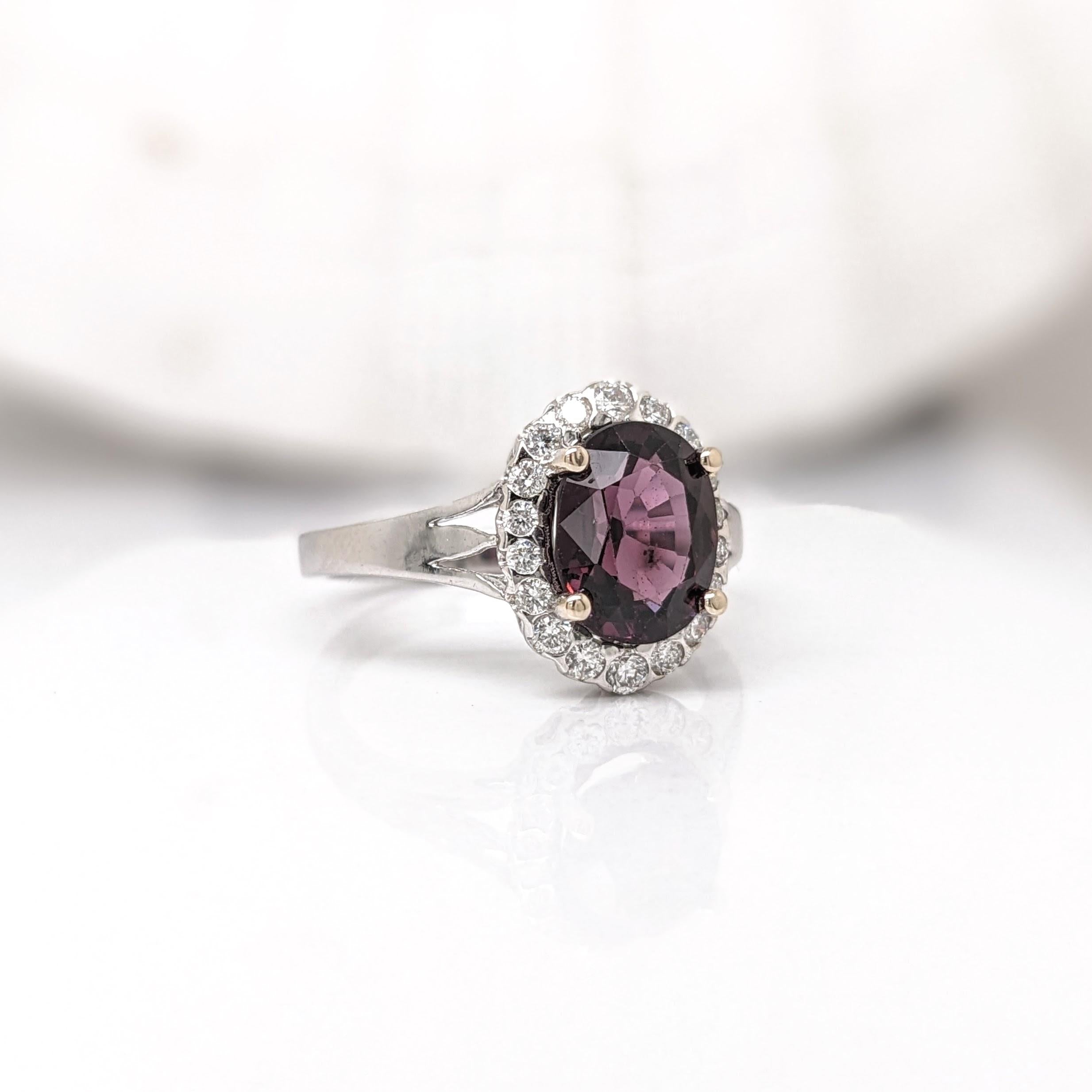 2.5ct Spinel Ring w Earth Mined Diamonds in Solid 14K White Gold | Oval 9x7mm