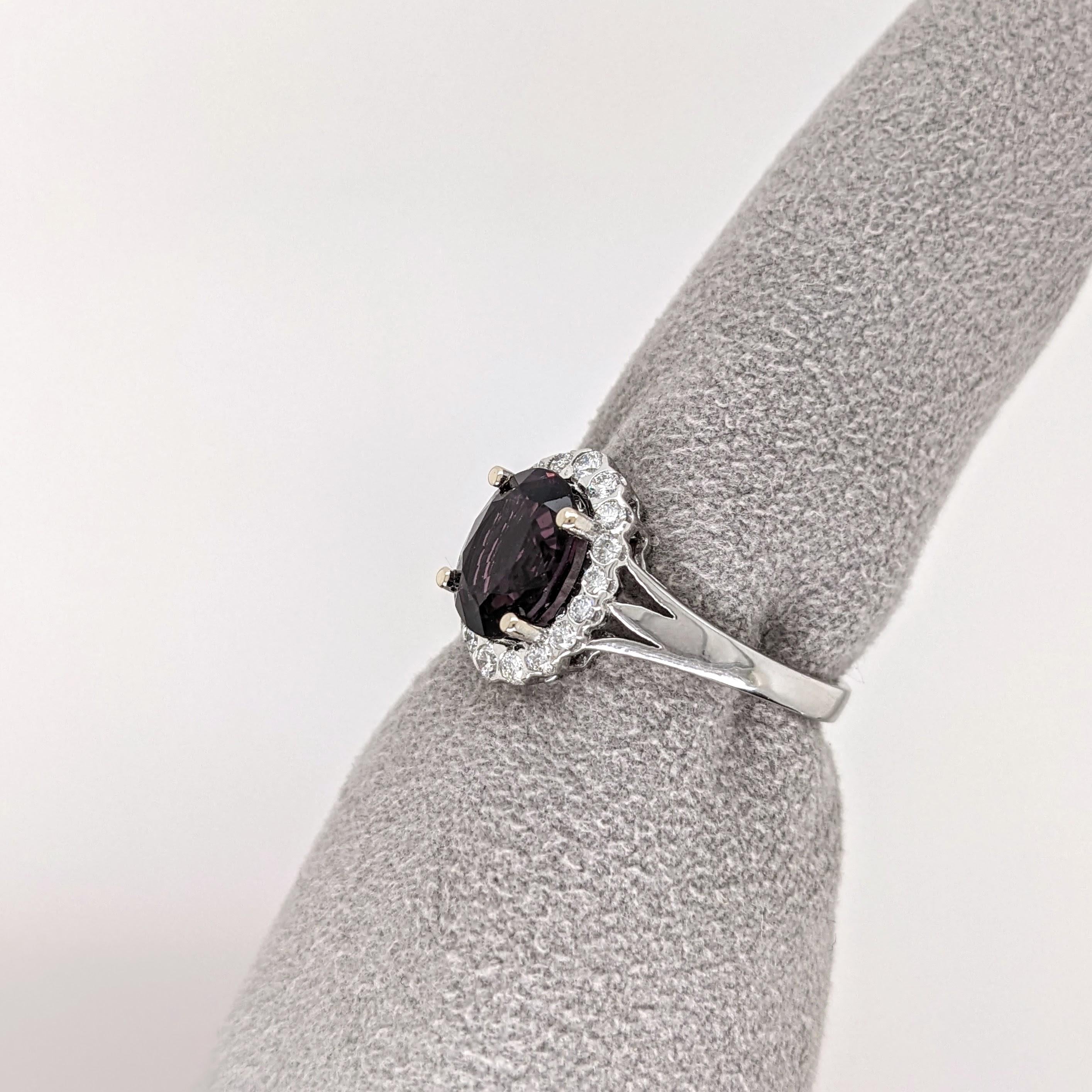 2.5ct Spinel Ring w Earth Mined Diamonds in Solid 14K White Gold | Oval 9x7mm