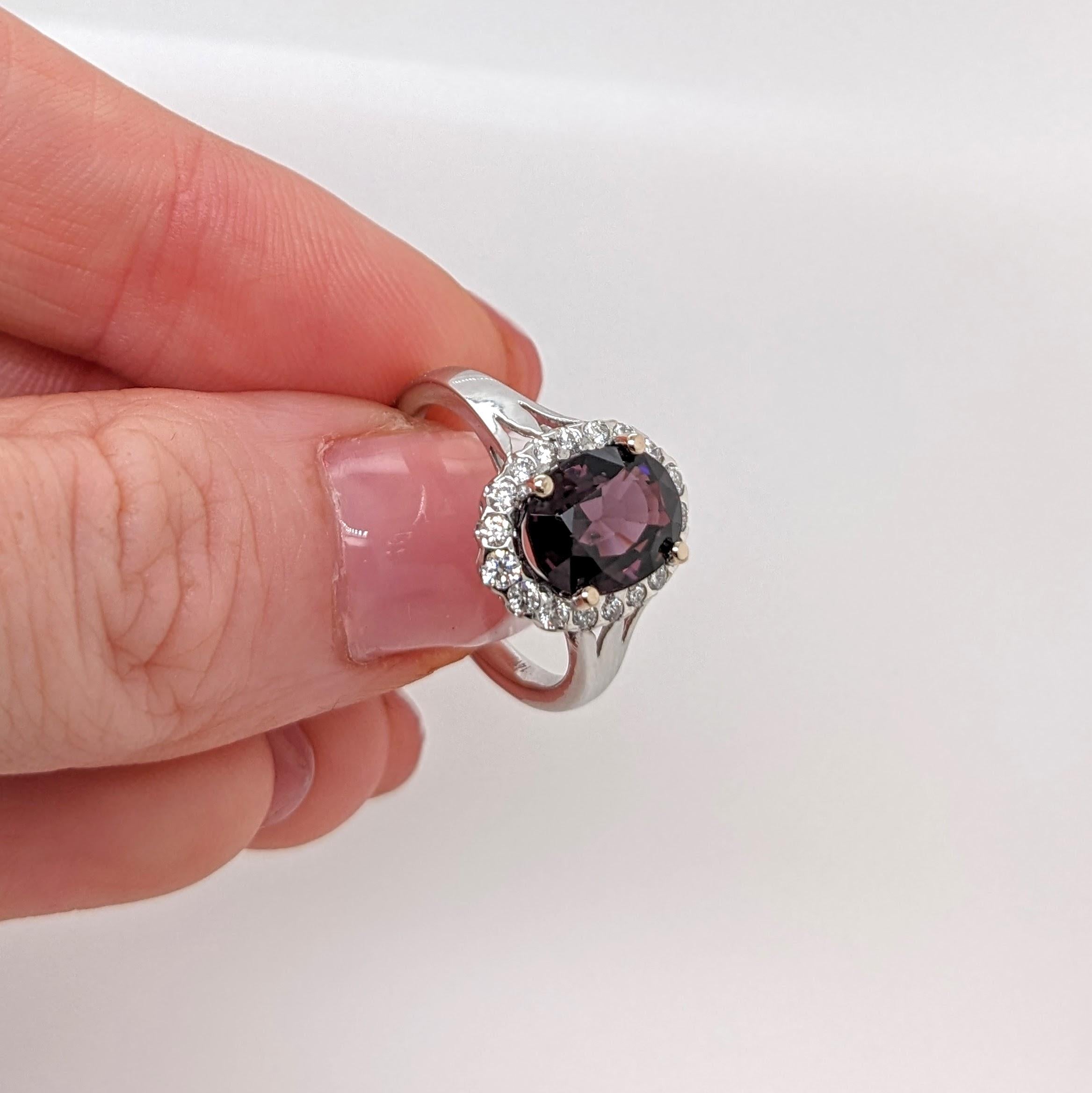 2.5ct Spinel Ring w Earth Mined Diamonds in Solid 14K White Gold | Oval 9x7mm