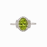 1.3ct Peridot Ring w Earth Mined Diamonds in Solid 14K White Gold | Oval 8x6mm