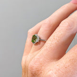 1.3ct Peridot Ring w Earth Mined Diamonds in Solid 14K White Gold | Oval 8x6mm