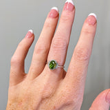 1.3ct Peridot Ring w Earth Mined Diamonds in Solid 14K White Gold | Oval 8x6mm