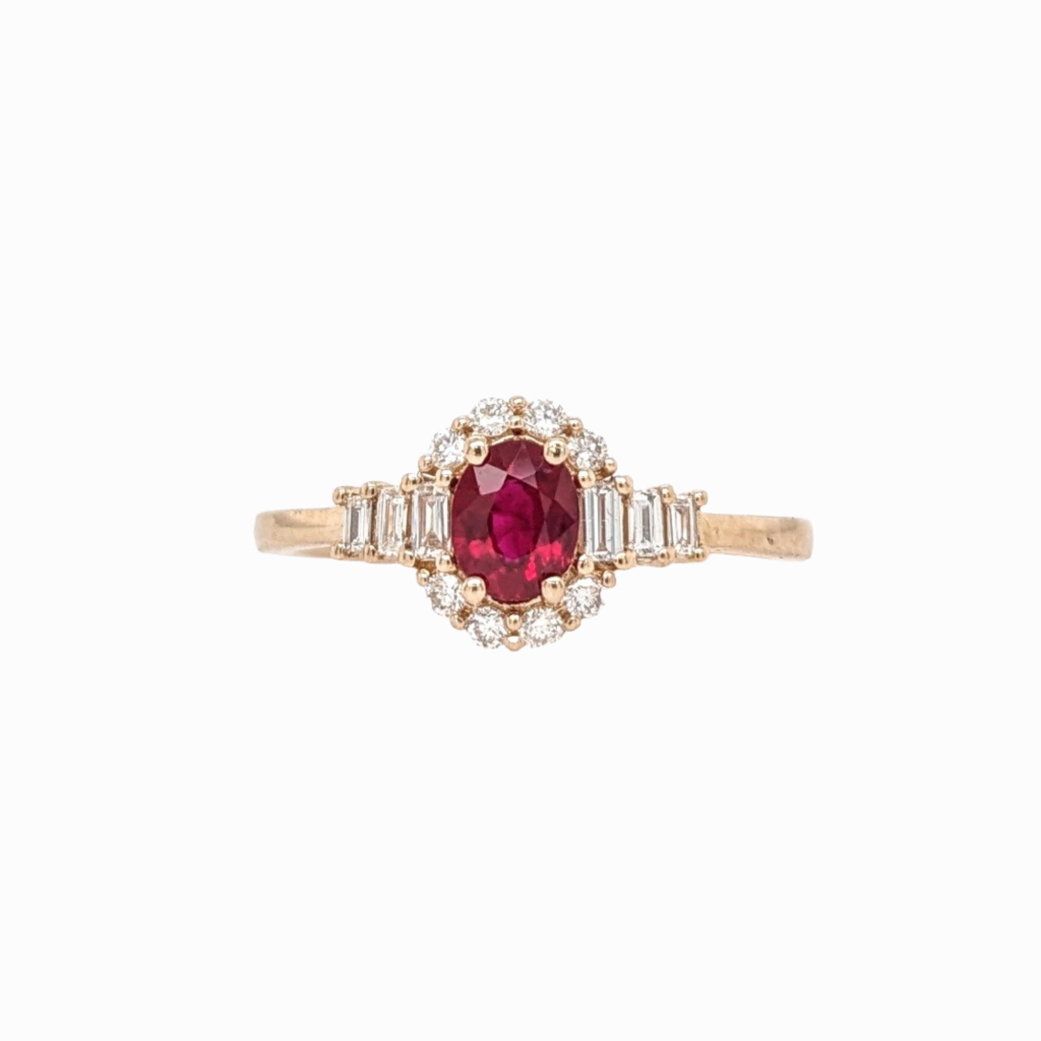 Red Ruby Ring w Earth Mined Diamonds in Solid 14K Yellow Gold | Oval 5.5x4mm