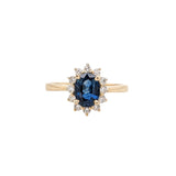 Blue Sapphire Ring w Earth Mined Diamonds in Solid 14K Yellow Gold | Oval 7x5mm