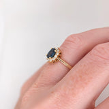Blue Sapphire Ring w Earth Mined Diamonds in Solid 14K Yellow Gold | Oval 7x5mm