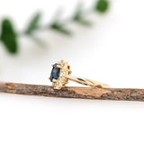 Blue Sapphire Ring w Earth Mined Diamonds in Solid 14K Yellow Gold | Oval 7x5mm
