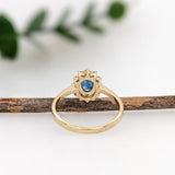 Blue Sapphire Ring w Earth Mined Diamonds in Solid 14K Yellow Gold | Oval 7x5mm