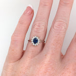 Sapphire Ring w Earth Mined Diamonds in Solid 14K White Gold | Oval 7x5mm