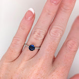 Blue Sapphire Ring w Earth Mined Diamonds in Solid 14K White Gold | Round 6mm