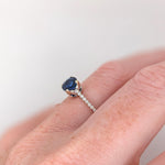 Blue Sapphire Ring w Earth Mined Diamonds in Solid 14K White Gold | Round 6mm