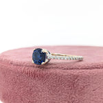 Blue Sapphire Ring w Earth Mined Diamonds in Solid 14K White Gold | Round 6mm