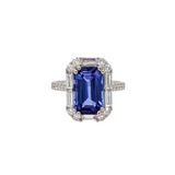 4ct Tanzanite Ring w Earth Mined Diamonds in Solid 14k White Gold | EM 11.5x7mm