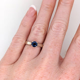 Blue Sapphire Solitaire Ring in Solid 14K White Gold | Round 5mm