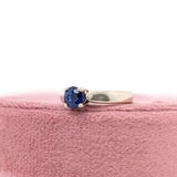 Blue Sapphire Solitaire Ring in Solid 14K White Gold | Round 5mm