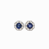 Blue Sapphire Stud Earrings w Earth Mined Diamonds in Solid 14K Gold | Round 4mm