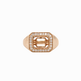 Ring Semi Mount w Earth Mined Diamonds in Solid 14K Gold | Emerald Cut 8x6mm