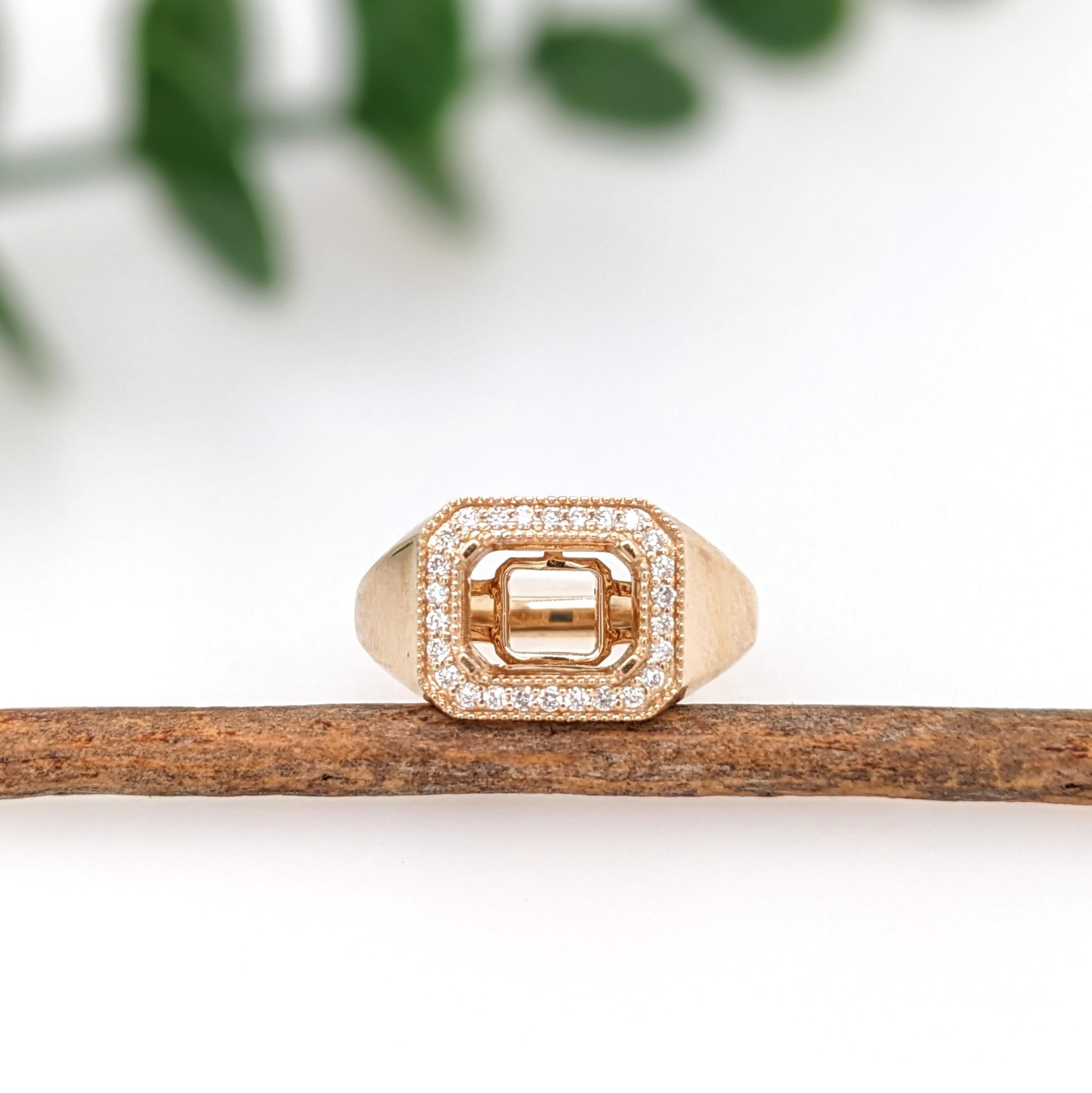 Ring Semi Mount w Earth Mined Diamonds in Solid 14K Gold | EM 8.3x6mm