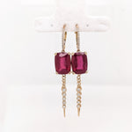 Ruby Dangle Earrings w Earth Mined Diamonds in Solid 14K Gold | Cushion 14x10mm