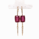 Ruby Dangle Earrings w Earth Mined Diamonds in Solid 14K Gold | Cushion 14x10mm