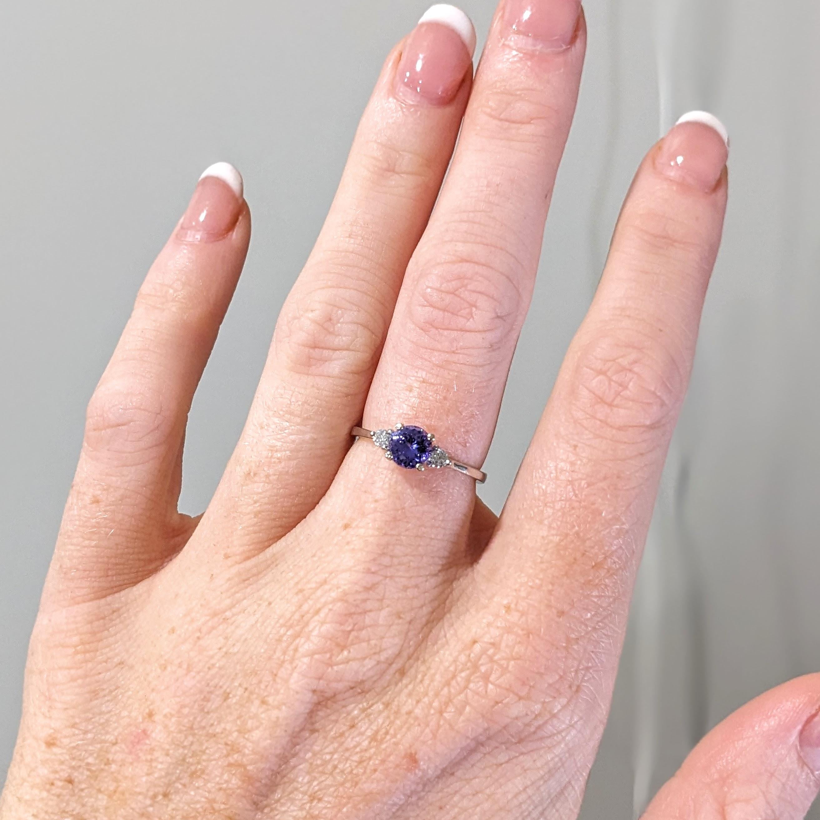 1ct Tanzanite Ring w Earth Mined Diamonds in Solid 14K White Gold | Round 6mm