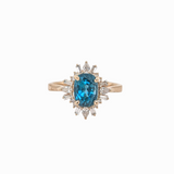 3ct Blue Zircon Ring w Earth Mined Diamonds in Solid 14K Yellow Gold | Oval 8x6mm