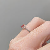 Padparadscha Sapphire Ring w Earth Mined Diamonds in Solid 14K Gold | Pear 6x4mm