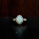 1.8ct Opal Ring w Earth Mined Diamonds in Solid 14K Gold | Oval 9x7mm