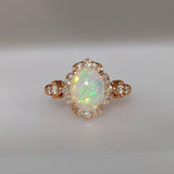 1.8ct Opal Ring w Earth Mined Diamonds in Solid 14K Gold | Oval 9x7mm