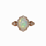 1.8ct Opal Ring w Earth Mined Diamonds in Solid 14K Rose Gold | Oval 9x7mm