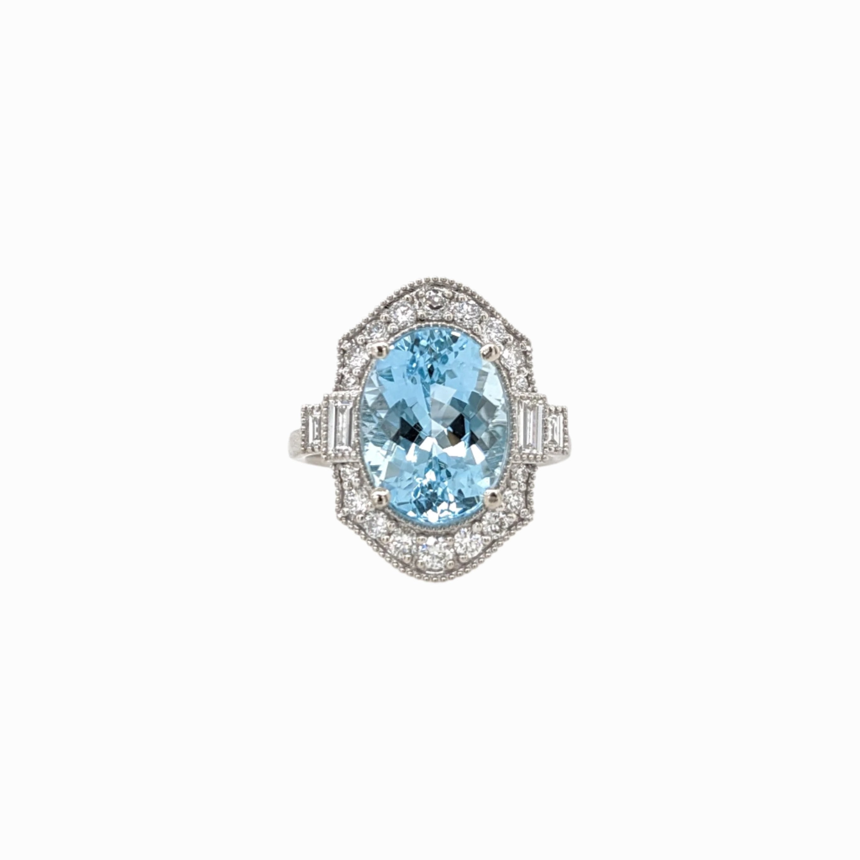 4.3ct Aquamarine Ring w Earth Mined Diamonds in Solid 14K White Gold | Oval 12x9