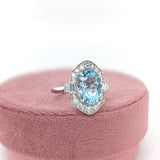 4.3ct Aquamarine Ring w Earth Mined Diamonds in Solid 14K White Gold | Oval 12x9mm