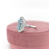 4.3ct Aquamarine Ring w Earth Mined Diamonds in Solid 14K White Gold | Oval 12x9mm