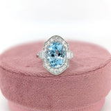 4.3ct Aquamarine Ring w Earth Mined Diamonds in Solid 14K White Gold | Oval 12x9mm