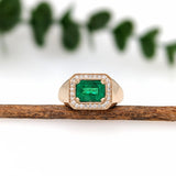 1.6ct GIA Certified Colombian Emerald East West Ring w Earth Mined Diamonds in Solid 14K Yellow Gold | Emerald Cut 8x6mm