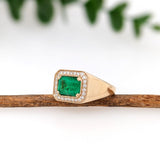 1.6ct GIA Certified Colombian Emerald East West Ring w Earth Mined Diamonds in Solid 14K Yellow Gold | Emerald Cut 8x6mm