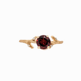 Garnet Ring w Earth Mined Diamonds in Solid 14K Solid Gold | Round 6mm