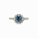 Vintage Style Blue Diamond Ring w Earth Mined Diamonds in Solid 14K White Gold | Round 6mm