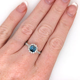 Vintage Style Blue Diamond Ring w Earth Mined Diamonds in Solid 14K White Gold | Round 6mm