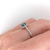 Vintage Style Blue Diamond Ring w Earth Mined Diamonds in Solid 14K White Gold | Round 6mm