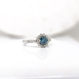 Vintage Style Blue Diamond Ring w Earth Mined Diamonds in Solid 14K White Gold | Round 6mm