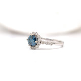 Vintage Style Blue Diamond Ring w Earth Mined Diamonds in Solid 14K White Gold | Round 6mm