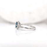 Vintage Style Blue Diamond Ring w Earth Mined Diamonds in Solid 14K White Gold | Round 6mm