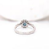 Vintage Style Blue Diamond Ring w Earth Mined Diamonds in Solid 14K White Gold | Round 6mm