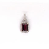 2.7ct Rhodolite Garnet Pendant w Earth Mined Diamonds in Solid 14K Gold | Emerald cut 9x7mm